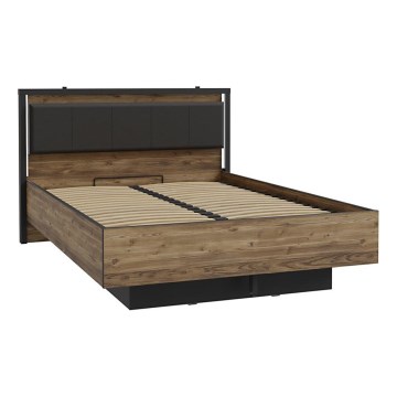 Cama doble con espacio de almacenamiento OREN 140x200 cm marrón/negro