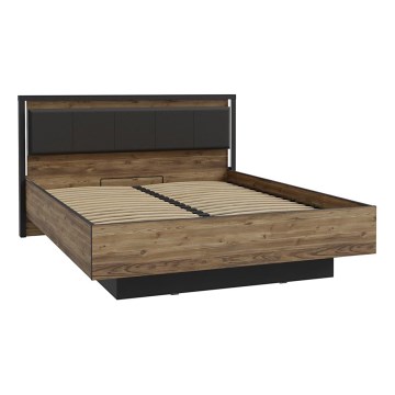 Cama doble con espacio de almacenamiento OREN 160x200 cm marrón/negro
