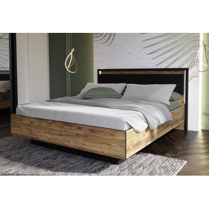 Cama doble con espacio de almacenamiento OREN 160x200 cm marrón/negro