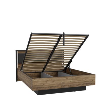 Cama doble con espacio de almacenamiento OREN 160x200 cm marrón/negro