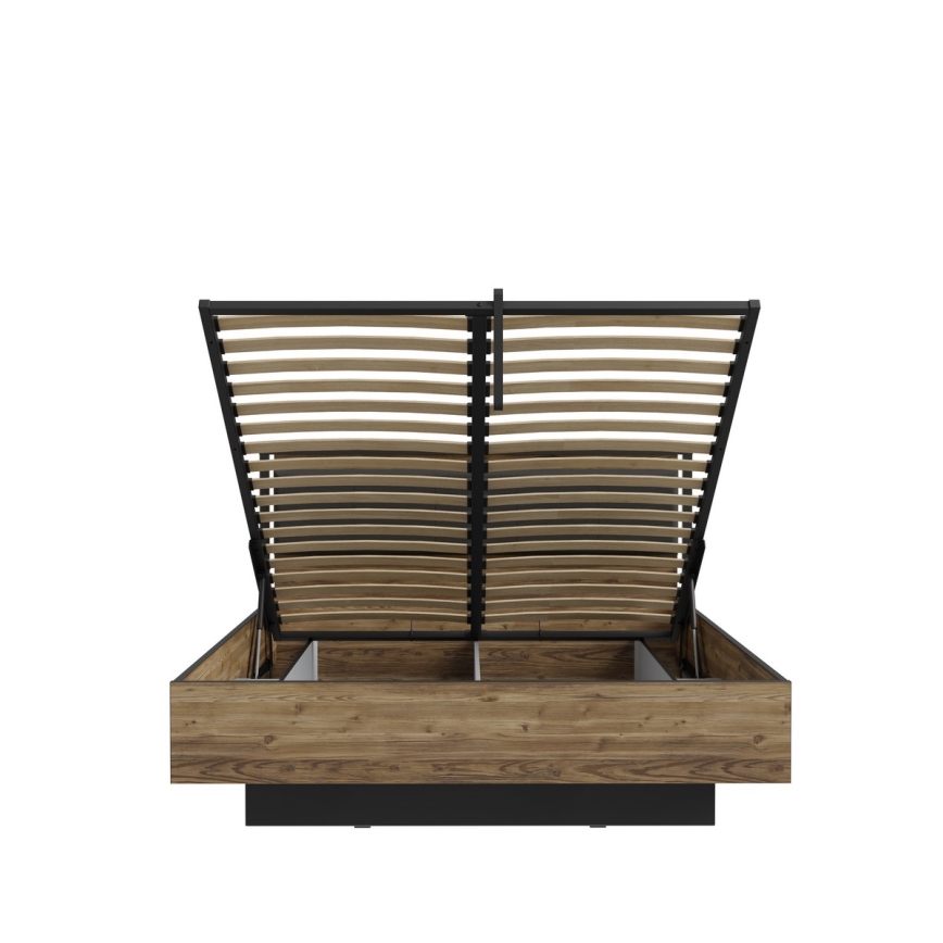 Cama doble con espacio de almacenamiento OREN 160x200 cm marrón/negro