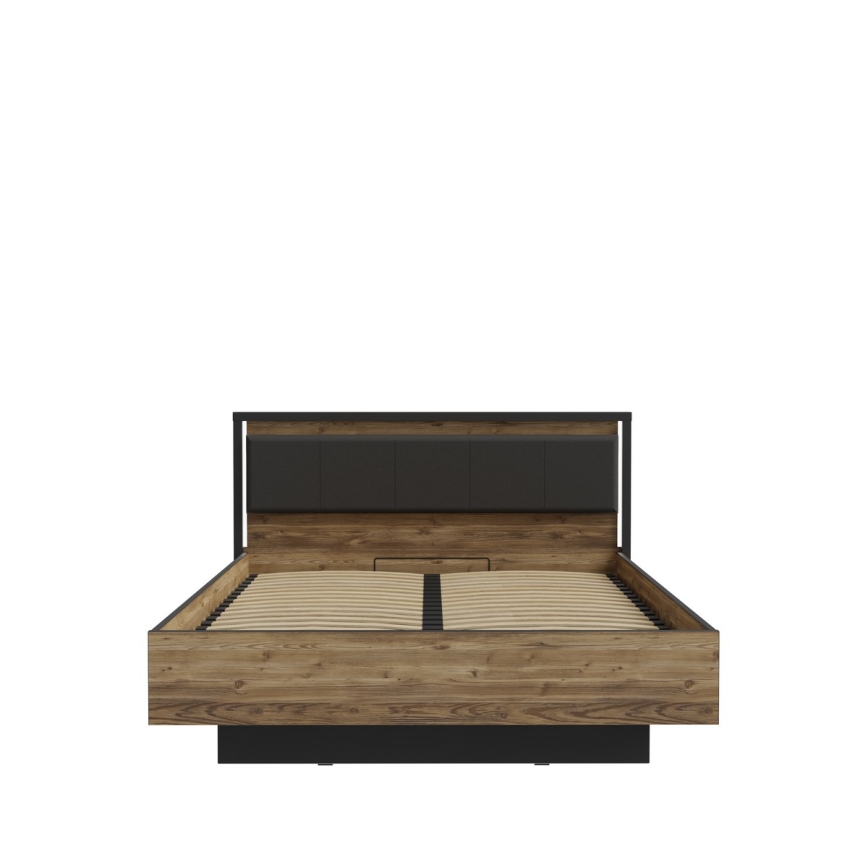 Cama doble con espacio de almacenamiento OREN 160x200 cm marrón/negro