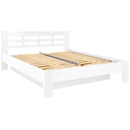 Cama doble de madera maciza con espacio de almacenamiento ANGELA 180x200 cm blanca