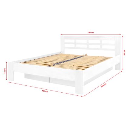 Cama doble de madera maciza con espacio de almacenamiento ANGELA 180x200 cm blanca