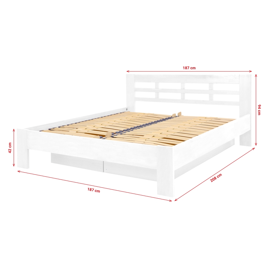 Cama doble de madera maciza con espacio de almacenamiento ANGELA 180x200 cm blanca