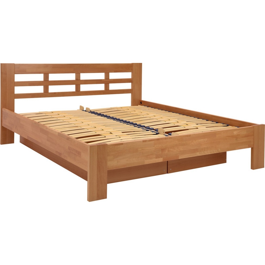 Cama doble de madera maciza con espacio de almacenamiento ANGELA 180x200 cm ciruela