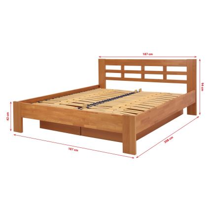Cama doble de madera maciza con espacio de almacenamiento ANGELA 180x200 cm ciruela