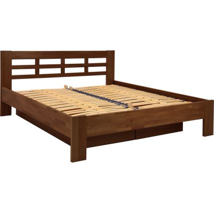 Cama doble de madera maciza con espacio de almacenamiento ANGELA 180x200 cm en nogal oscuro