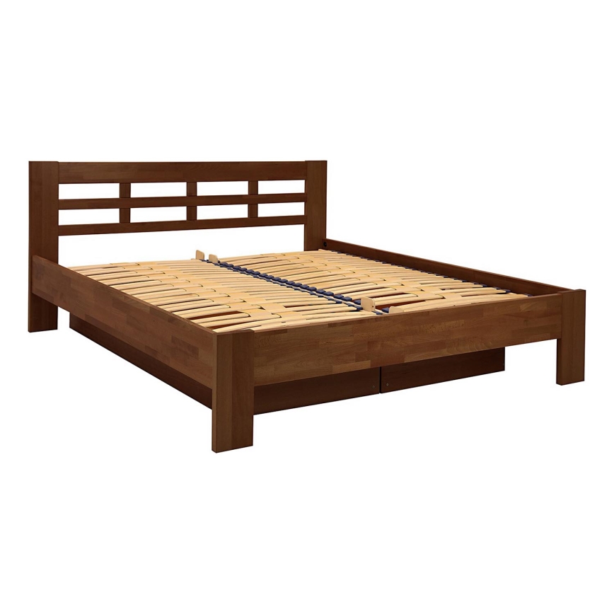 Cama doble hecho de madera maciza con espacio de almacenamiento ANGELA 180x200 cm nogal oscuro