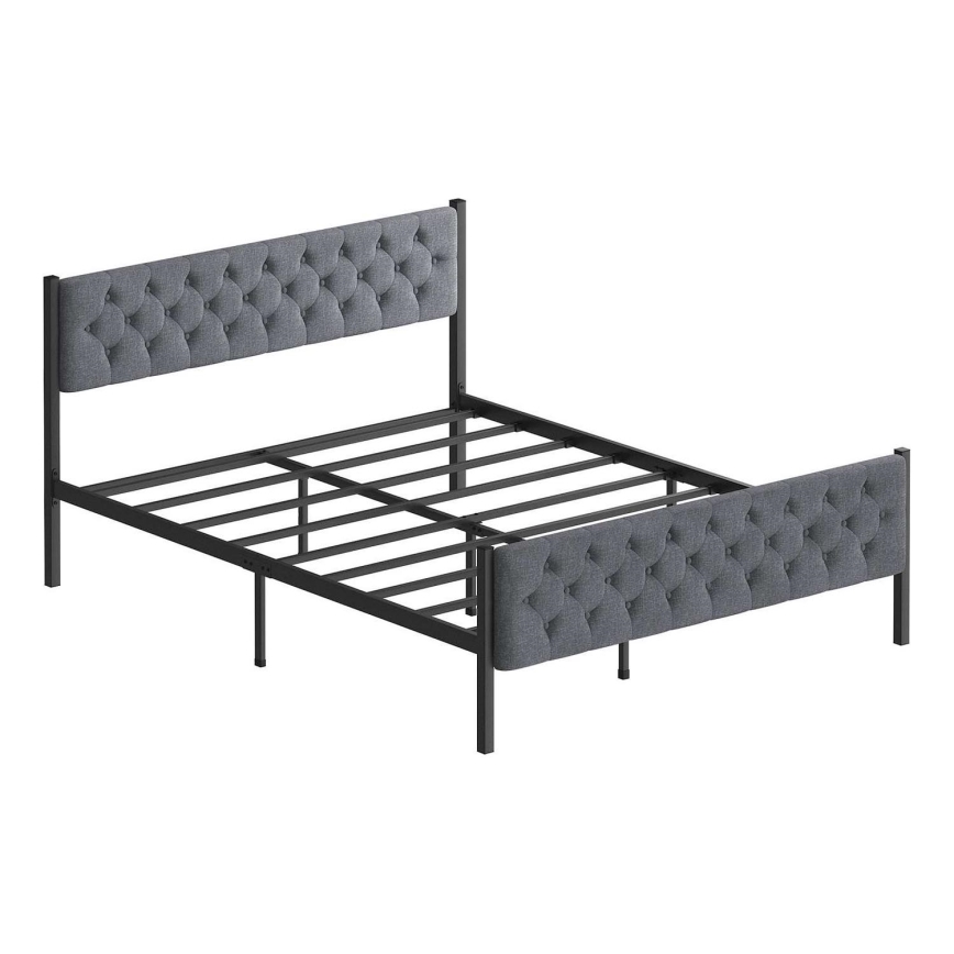 Cama doble metálica KAROM para colchón 160 x 200 cm, gris, capacidad máxima de 200 kg