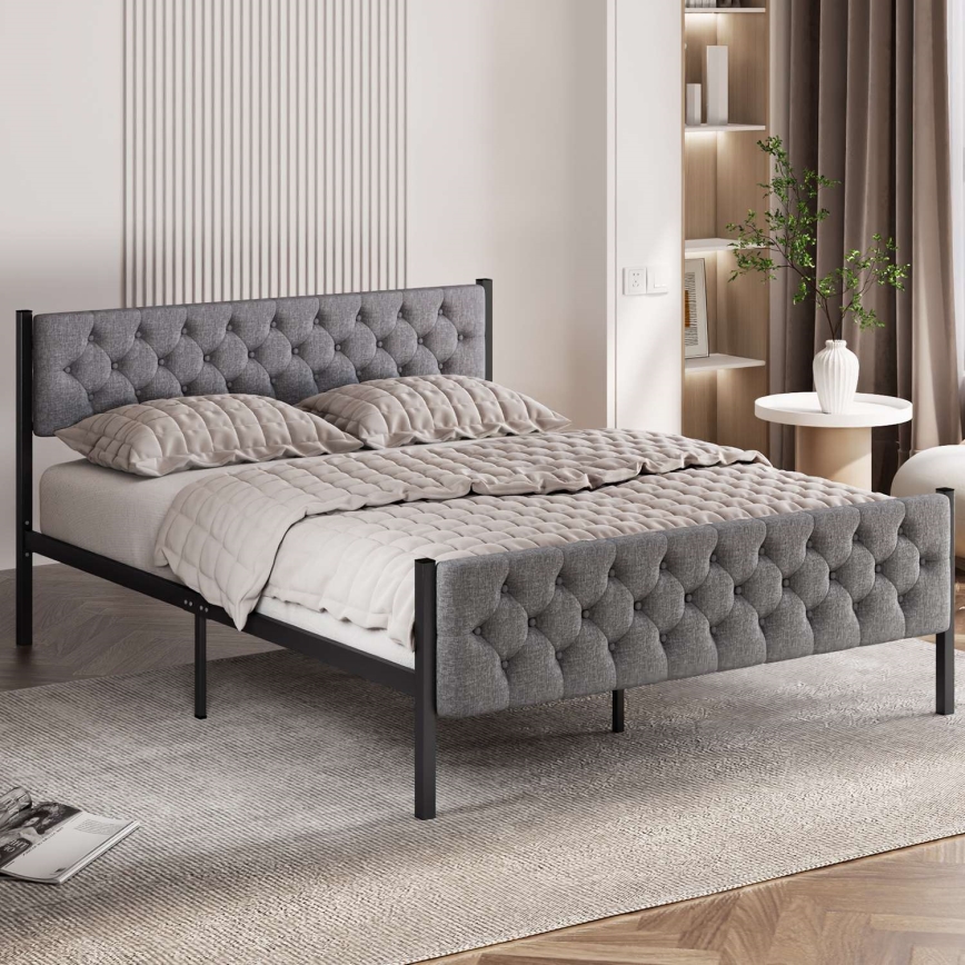 Cama doble metálica KAROM para colchón 160 x 200 cm, gris, capacidad máxima de 200 kg