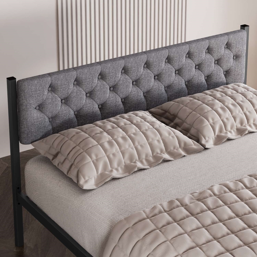 Cama doble metálica KAROM para colchón 160 x 200 cm, gris, capacidad máxima de 200 kg