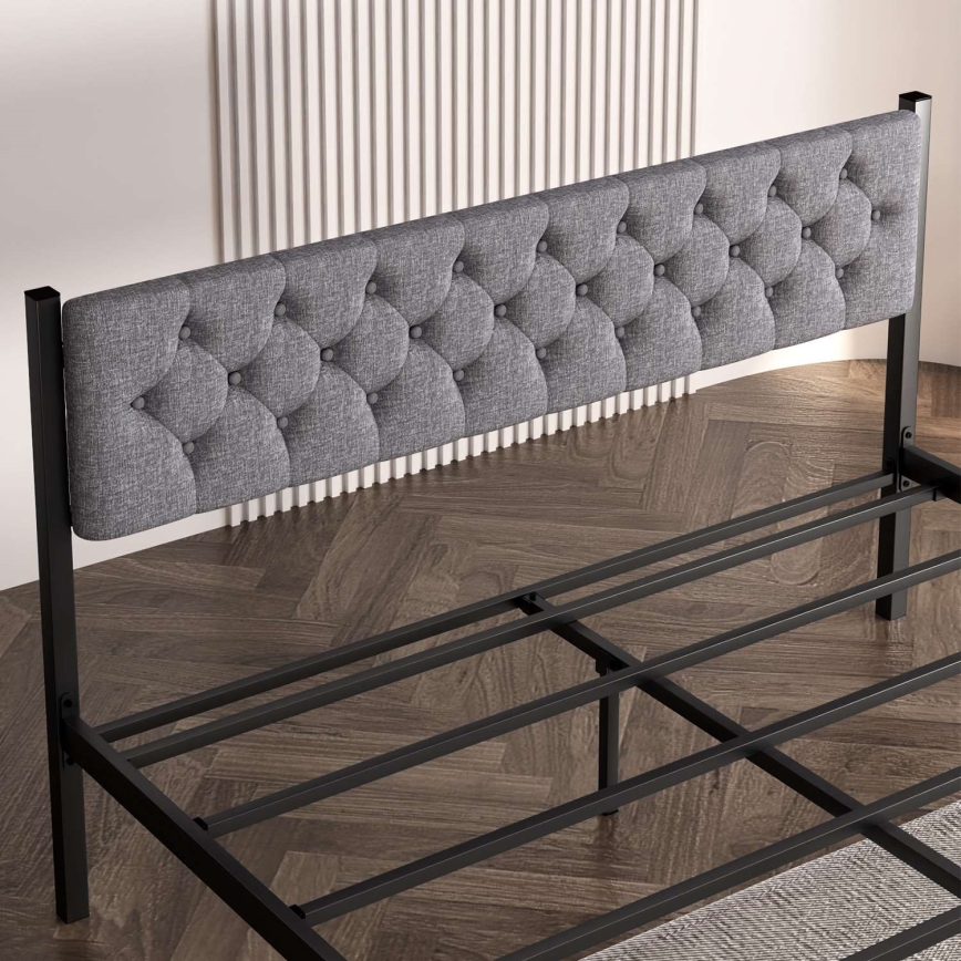 Cama doble metálica KAROM para colchón 160 x 200 cm, gris, capacidad máxima de 200 kg