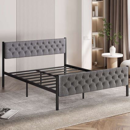 Cama doble metálica KAROM para colchón 160 x 200 cm, gris, capacidad máxima de 200 kg