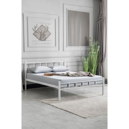 Cama doble metálica ORMEL 160x200 cm blanca capacidad de carga 200 kg