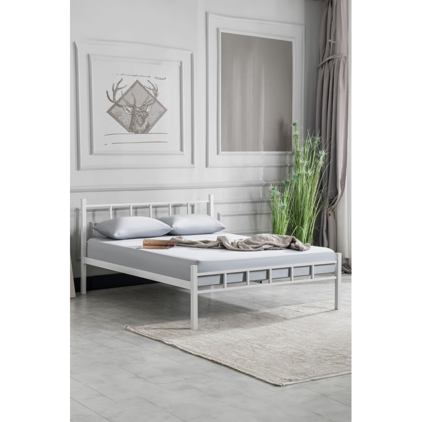 Cama doble metálica ORMEL 160x200 cm blanca capacidad de carga 200 kg