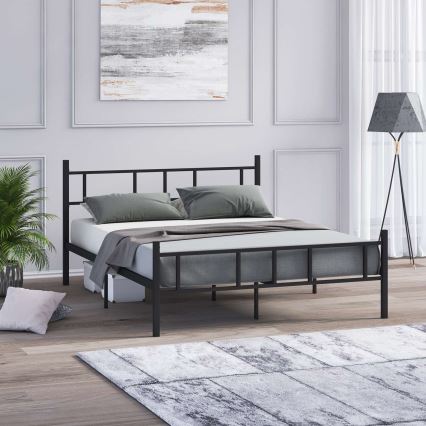 Cama doble metálica PIRON 140 x 200 cm, negra, capacidad de carga 200 kg