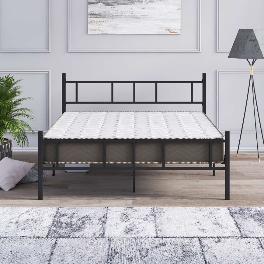 Cama doble metálica PIRON 140 x 200 cm, negra, capacidad de carga 200 kg