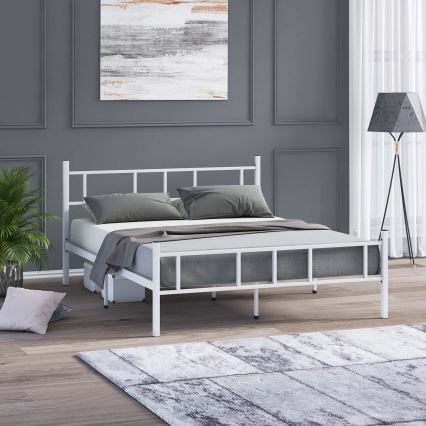 Cama doble metálica PIRON 140x200 cm, blanca, capacidad de carga 200 kg