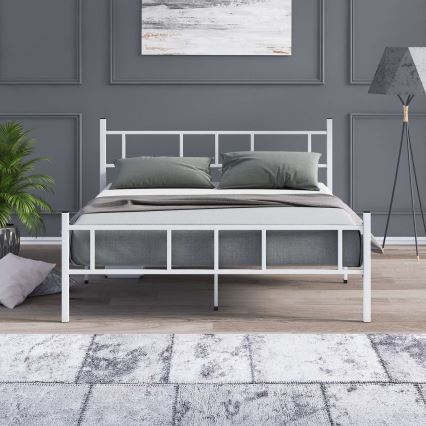 Cama doble metálica PIRON 140x200 cm, blanca, capacidad de carga 200 kg