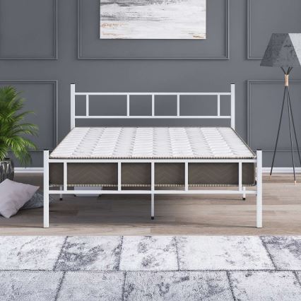 Cama doble metálica PIRON 140x200 cm, blanca, capacidad de carga 200 kg