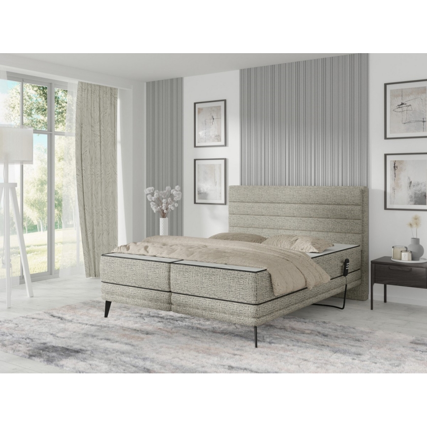 Cama eléctrica ajustable tapizada con colchones MILA 160x200 cm gris