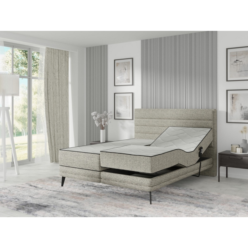 Cama eléctrica ajustable tapizada con colchones MILA 160x200 cm gris