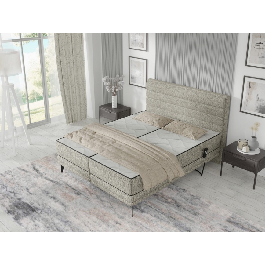 Cama eléctrica ajustable tapizada con colchones MILA 160x200 cm gris