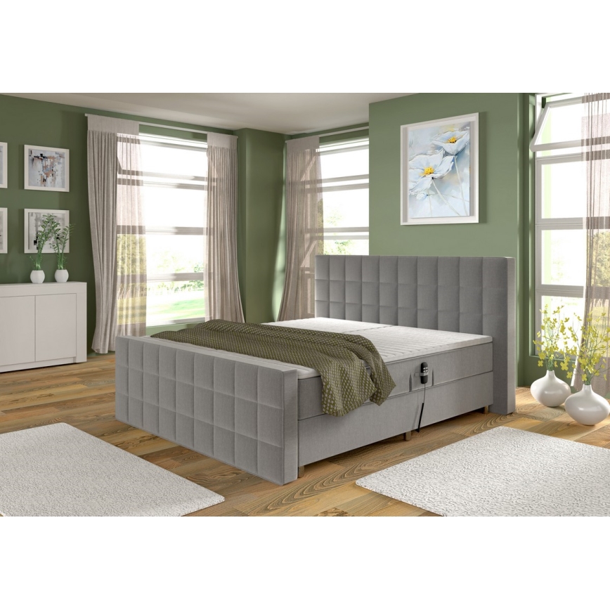 Cama eléctrica ajustable tapizada con colchones y topper HELEN 180x200 cm gris