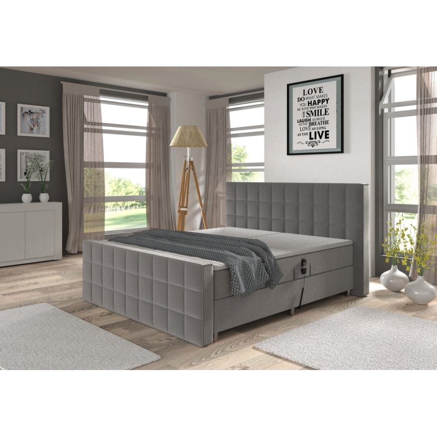 Cama eléctrica ajustable tapizada con colchones y topper HELEN 180x200 cm gris