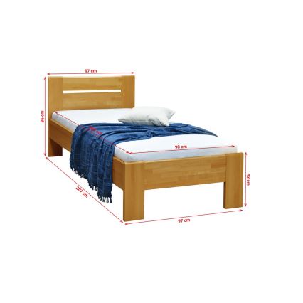 Cama individual AMBER 90 x 200 cm en nogal claro