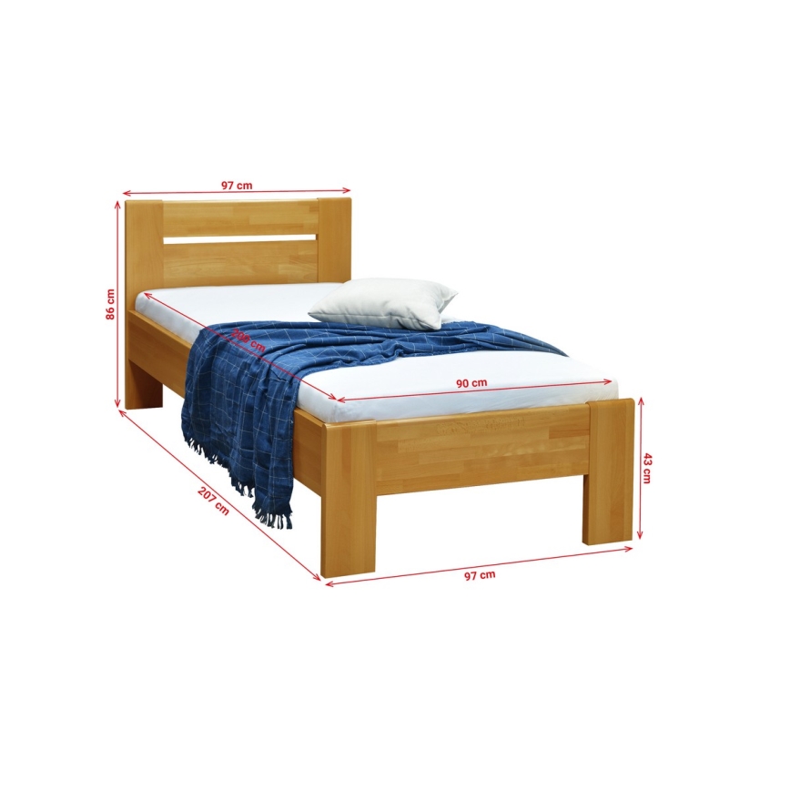 Cama individual AMBER 90 x 200 cm en nogal claro