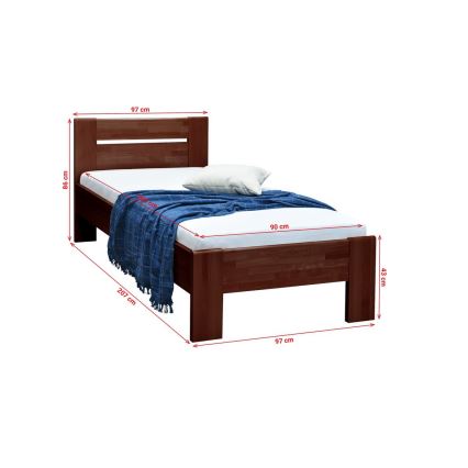 Cama individual AMBER 90x200 cm, nogal oscuro