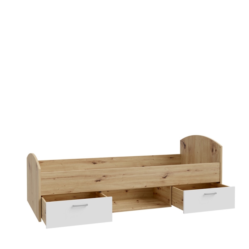 Cama individual con almacenamiento URO 90x200 cm, acabado roble artisan/blanco