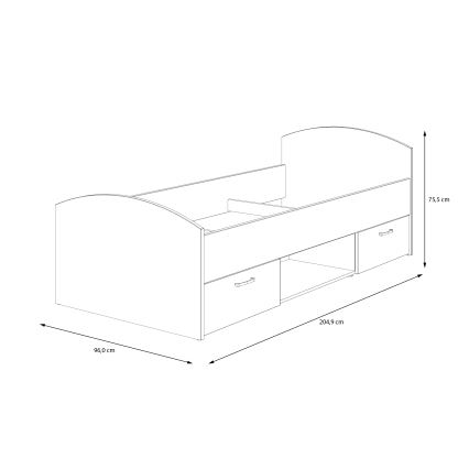 Cama individual con almacenamiento URO 90x200 cm, acabado roble artisan/blanco
