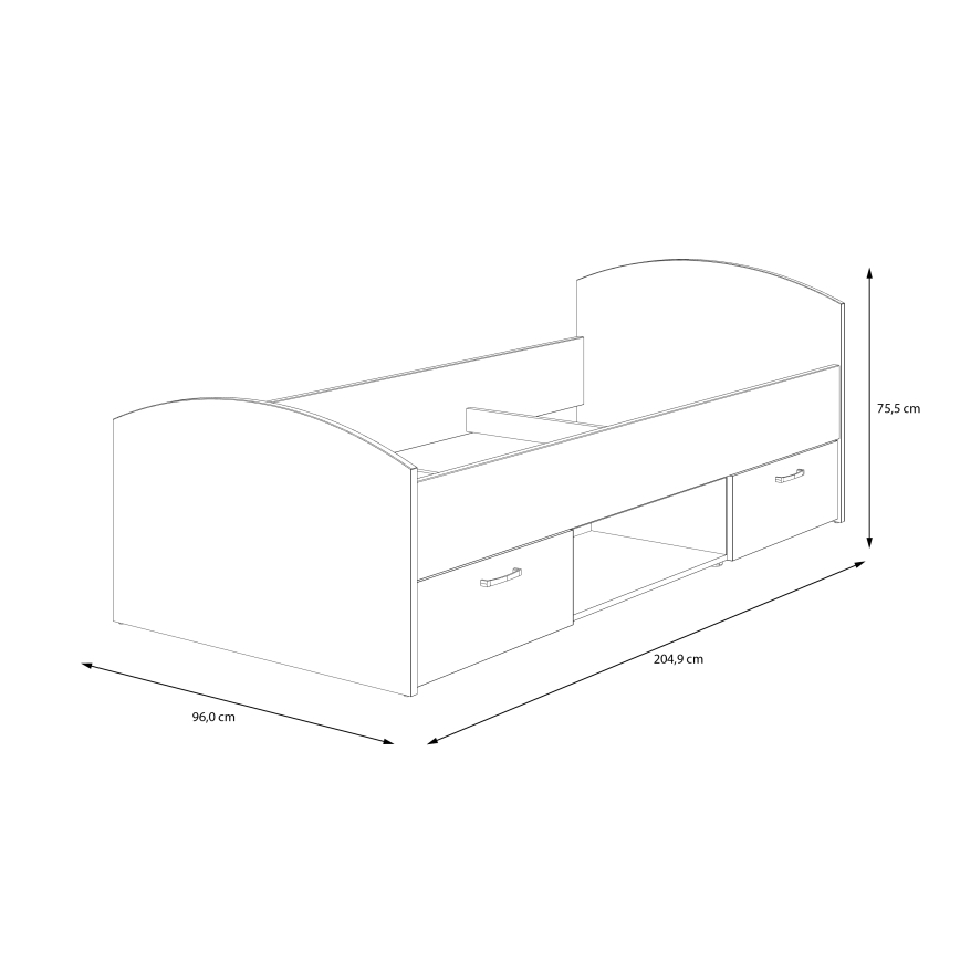 Cama individual con almacenamiento URO 90x200 cm, acabado roble artisan/blanco