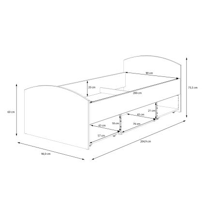 Cama individual con almacenamiento URO 90x200 cm, acabado roble artisan/blanco