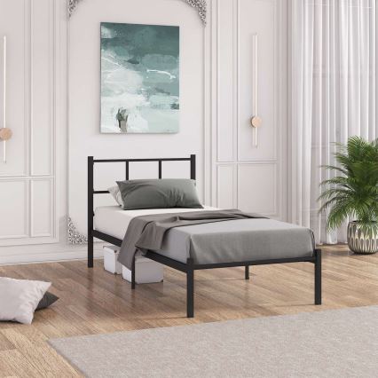 Cama individual de metal ROVAN 90x200 cm negra, capacidad de carga 120 kg