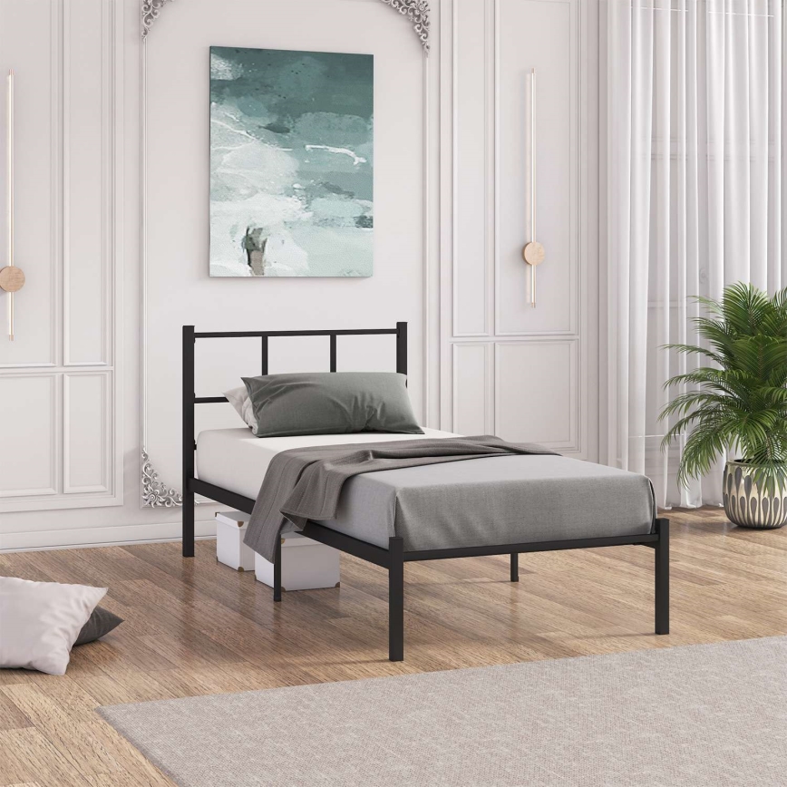 Cama individual de metal ROVAN 90x200 cm negra, capacidad de carga 120 kg