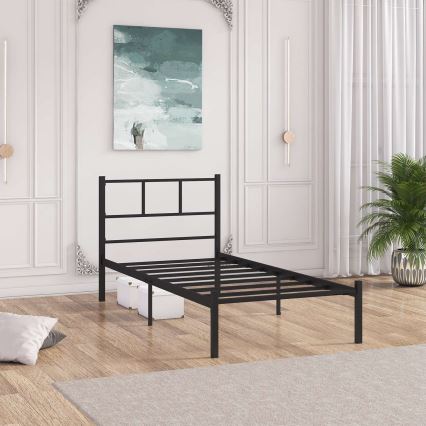 Cama individual de metal ROVAN 90x200 cm negra, capacidad de carga 120 kg
