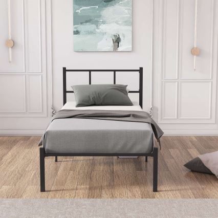 Cama individual de metal ROVAN 90x200 cm negra, capacidad de carga 120 kg