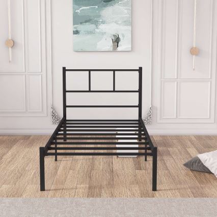 Cama individual de metal ROVAN 90x200 cm negra, capacidad de carga 120 kg