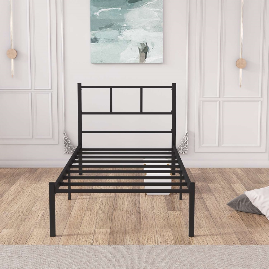 Cama individual de metal ROVAN 90x200 cm negra, capacidad de carga 120 kg