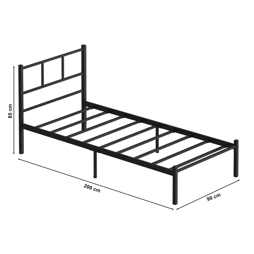 Cama individual de metal ROVAN 90x200 cm negra, capacidad de carga 120 kg