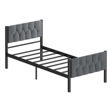 Cama individual metálica KAROM 90x200 cm, color gris, resistente hasta 120 kg