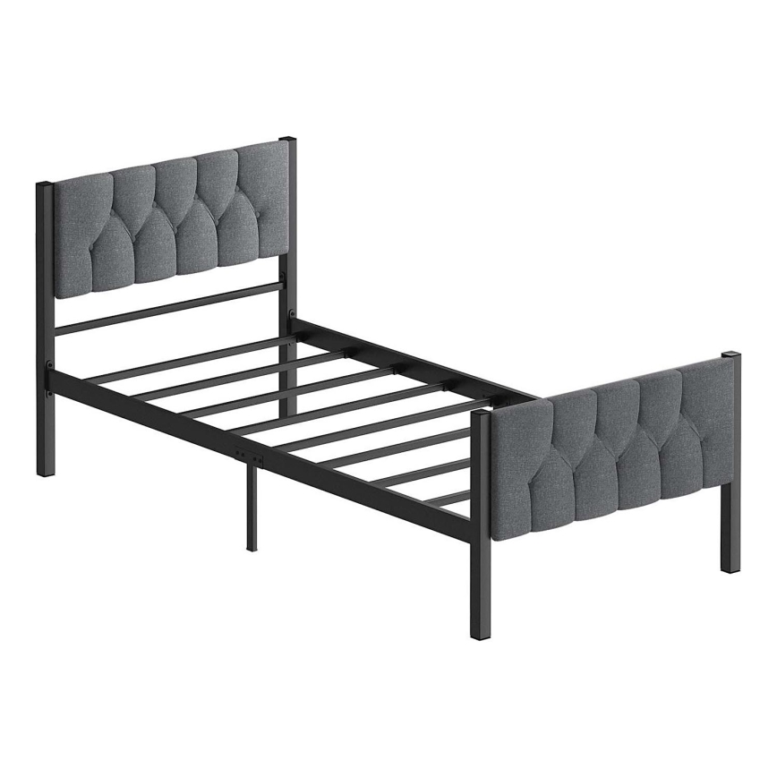 Cama individual metálica KAROM 90x200 cm, color gris, resistente hasta 120 kg