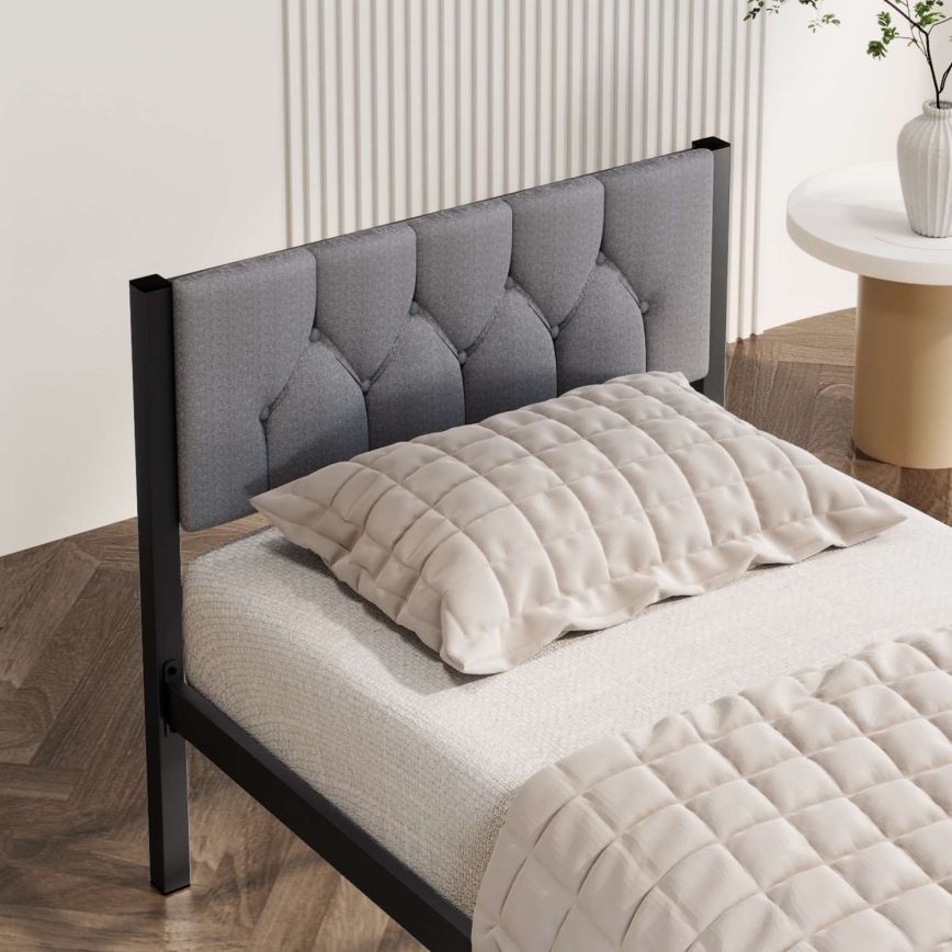 Cama individual metálica KAROM 90x200 cm, color gris, resistente hasta 120 kg
