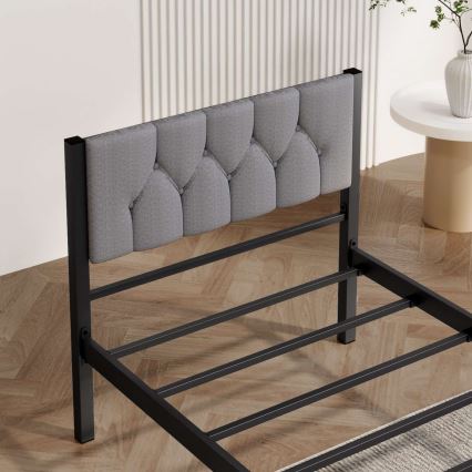 Cama individual metálica KAROM 90x200 cm, color gris, resistente hasta 120 kg