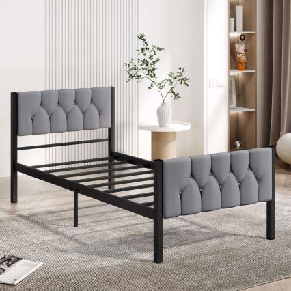 Cama individual metálica KAROM 90x200 cm, color gris, resistente hasta 120 kg