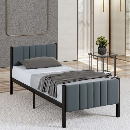 Cama individual metálica LUNOR 90x200 cm, antracita, capacidad de carga 120 kg